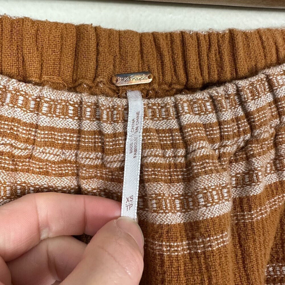 Free People Wide Yoke Pull On Stripe Pants Women's XS Cotton Beach Boho Mustard - Picture 2 of 4